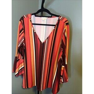 Misia V-Neck Striped Blouse in Red, Orange, Black